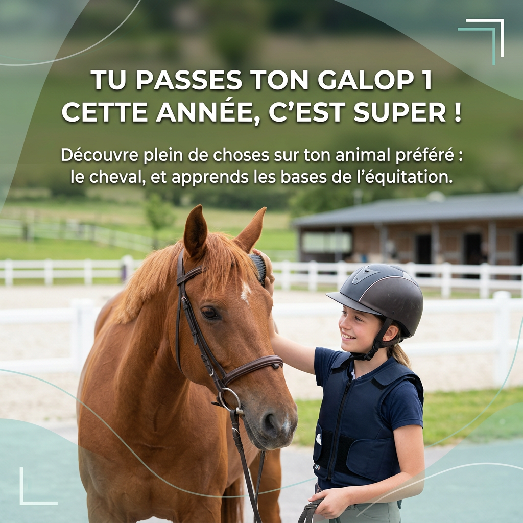 Image d'un cavalier préparant son Galop 1 sur un cheval.